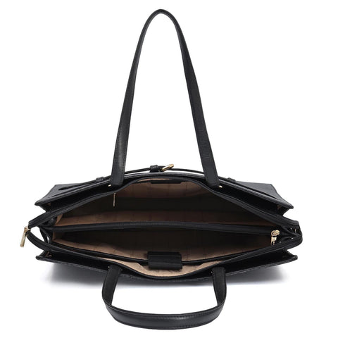 Siena Monogram Leather Shoulder Bag - Black