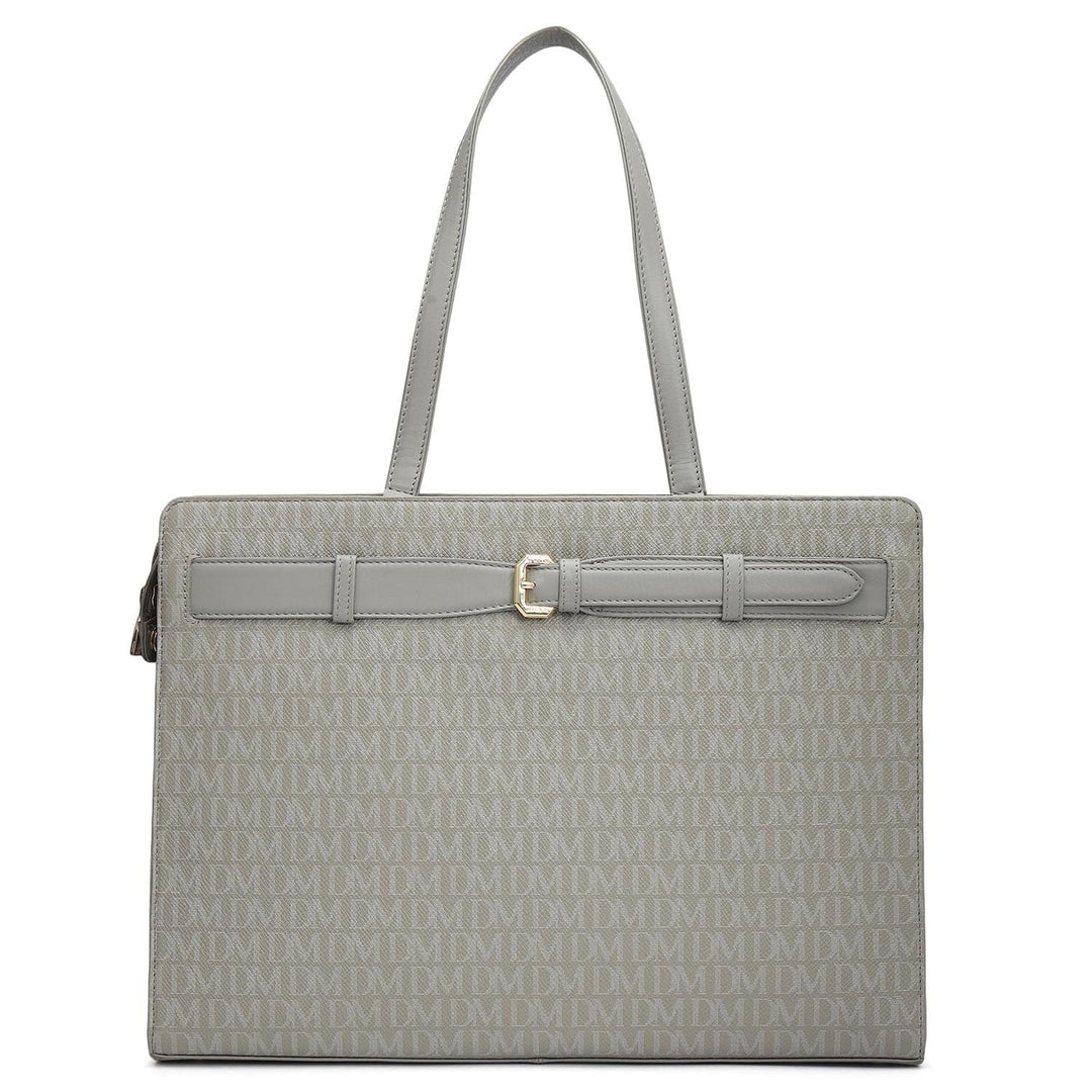 Siena Monogram Leather Shoulder Bag - Stone Grey