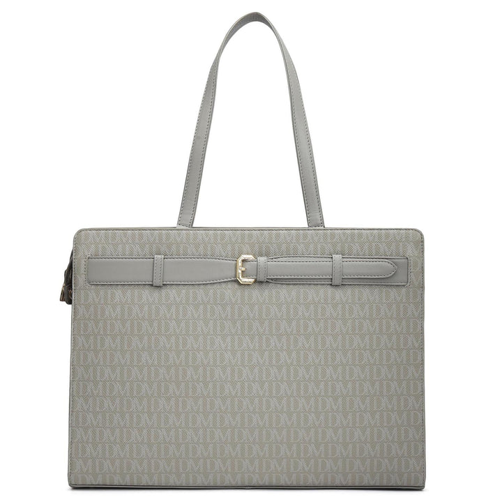 Siena Monogram Leather Shoulder Bag - Stone Grey