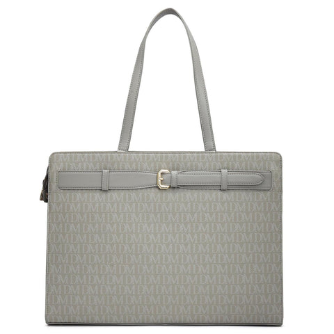 Siena Monogram Leather Shoulder Bag - Stone Grey