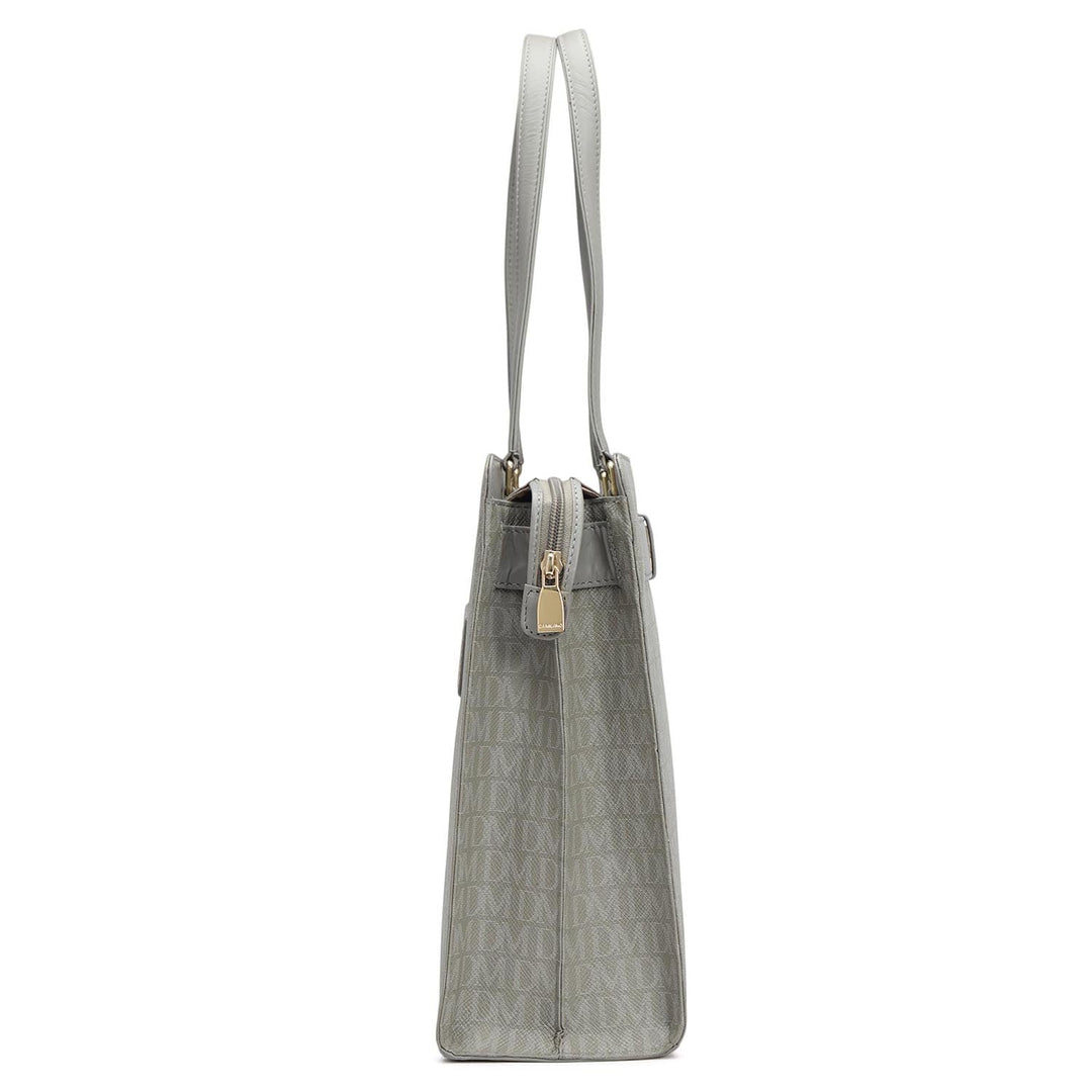 Siena Monogram Leather Shoulder Bag - Stone Grey