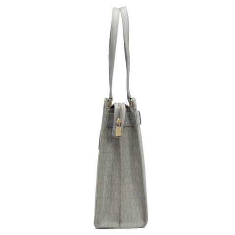 Siena Monogram Leather Shoulder Bag - Stone Grey