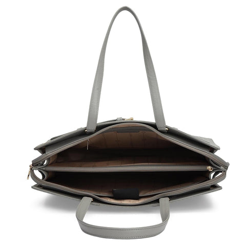 Siena Monogram Leather Shoulder Bag - Stone Grey