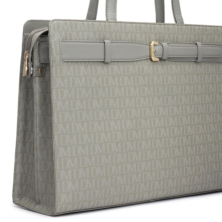 Siena Monogram Leather Shoulder Bag - Stone Grey