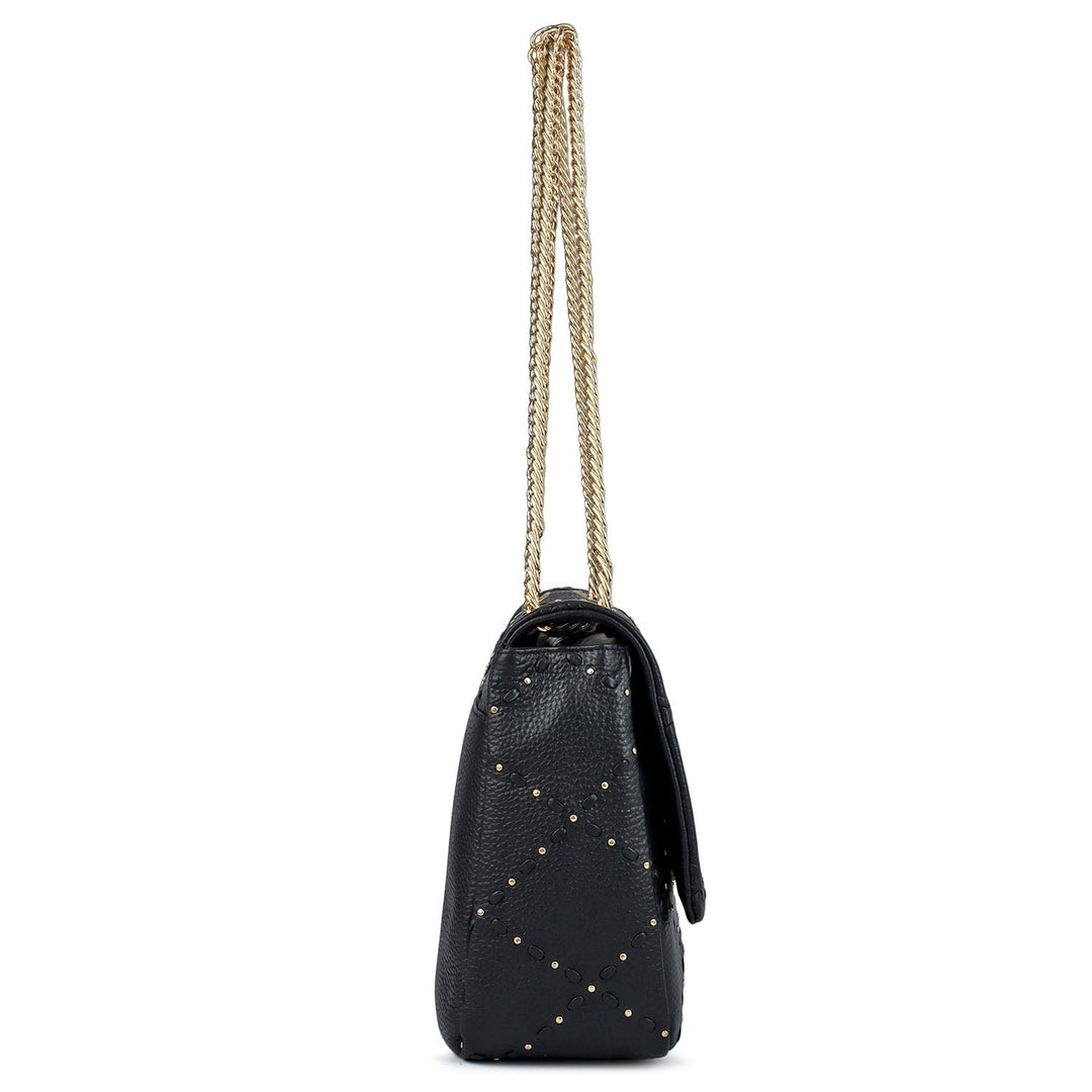 Serena Wax Leather Shoulder Bag - Black