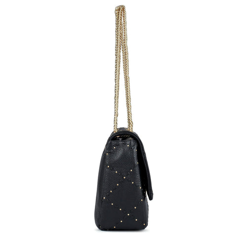 Serena Wax Leather Shoulder Bag - Black