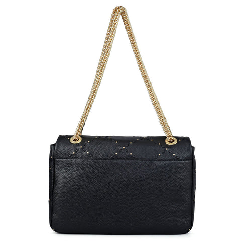 Serena Wax Leather Shoulder Bag - Black