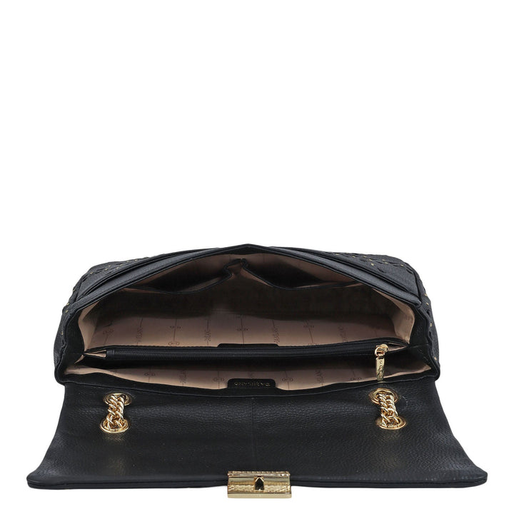 Serena Wax Leather Shoulder Bag - Black