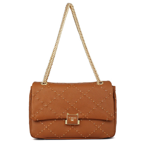 Large Wax Leather Shoulder Bag - Caramel