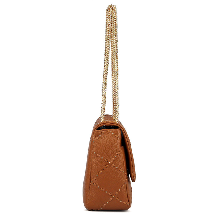 Large Wax Leather Shoulder Bag - Caramel