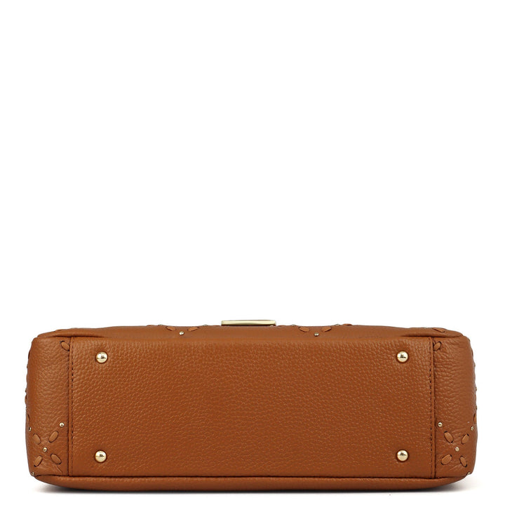 Large Wax Leather Shoulder Bag - Caramel