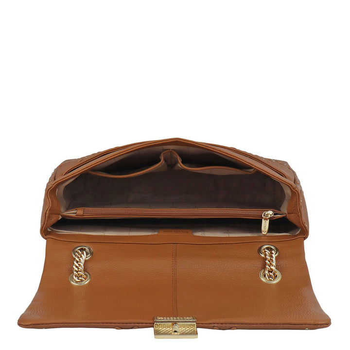 Large Wax Leather Shoulder Bag - Caramel