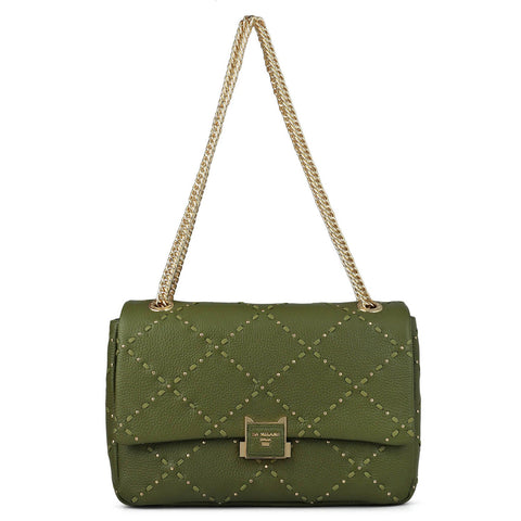 Serena Wax Leather Shoulder Bag - Fern