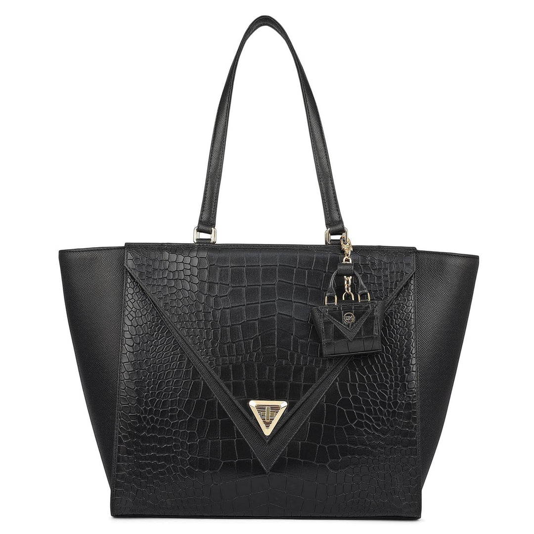 Medium Croco Franzy Leather Tote - Black