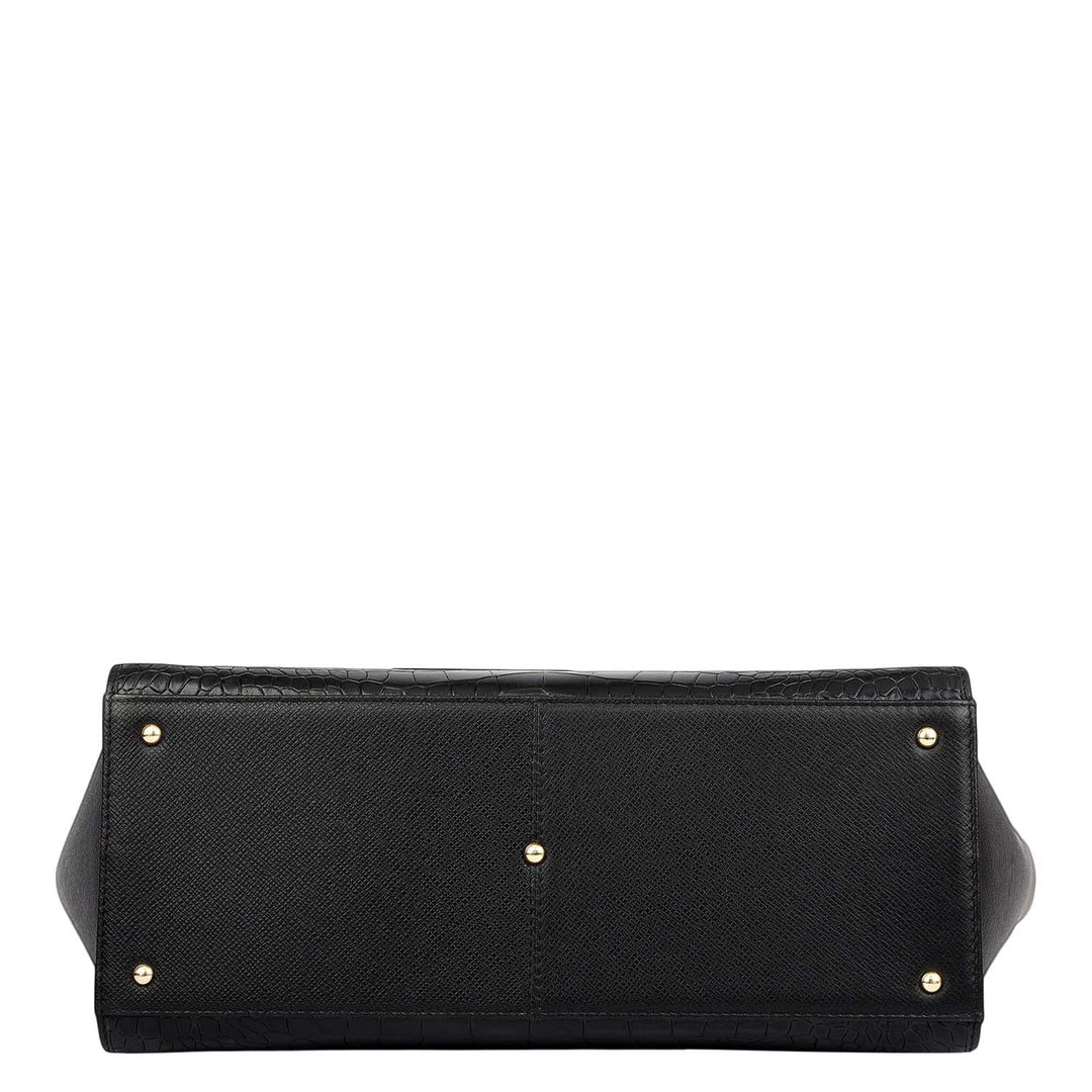 Medium Croco Franzy Leather Tote - Black