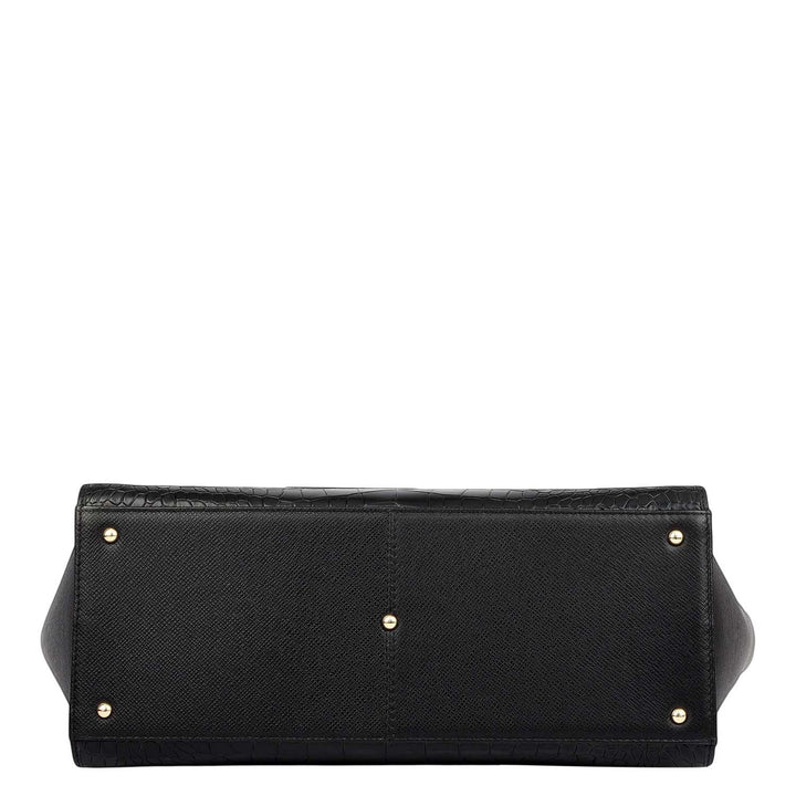 Medium Croco Franzy Leather Tote - Black