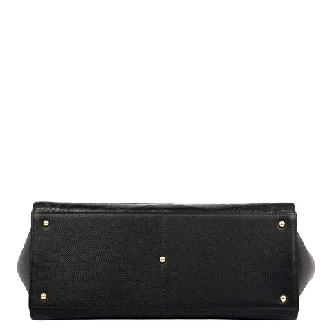 Medium Croco Franzy Leather Tote - Black