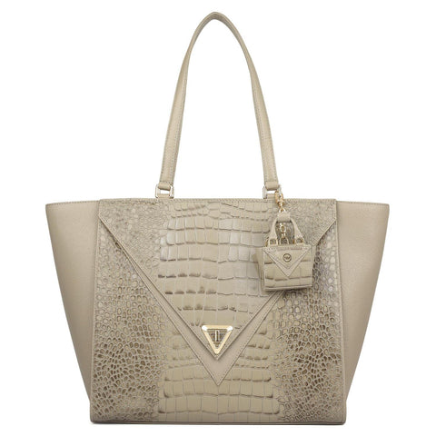 Medium Croco Franzy Leather Tote - Stone Grey