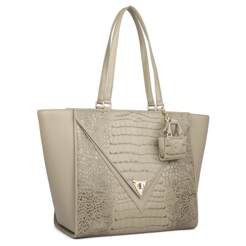 Medium Croco Franzy Leather Tote - Stone Grey