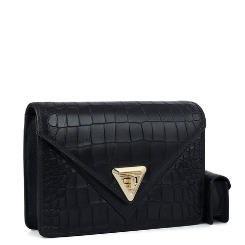 Allure Croco Franzy Leather Sling - Black