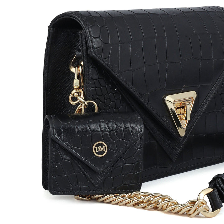Allure Croco Franzy Leather Sling - Black