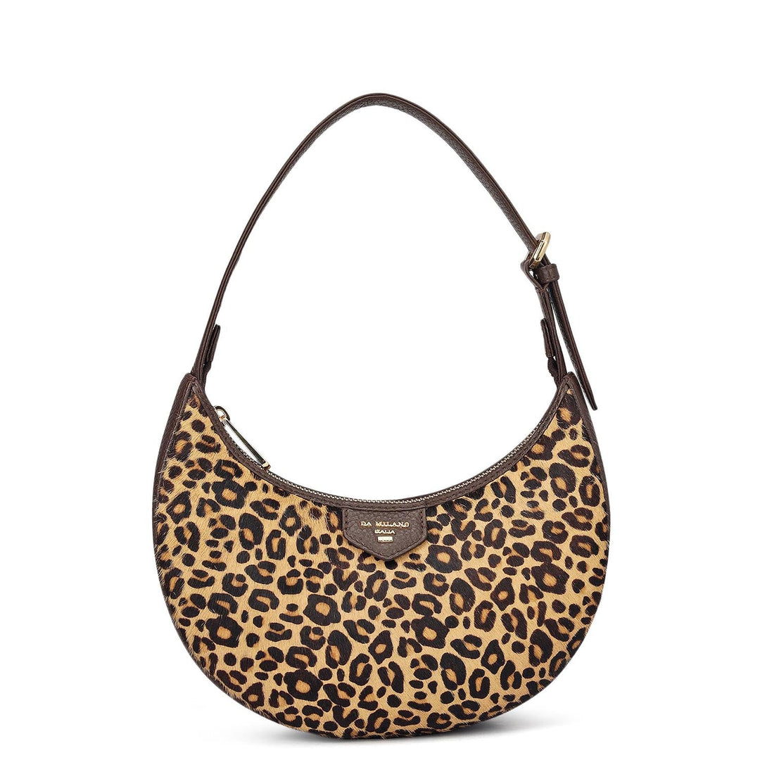Small Fur Wax Leather Baguette - Beige & Brown