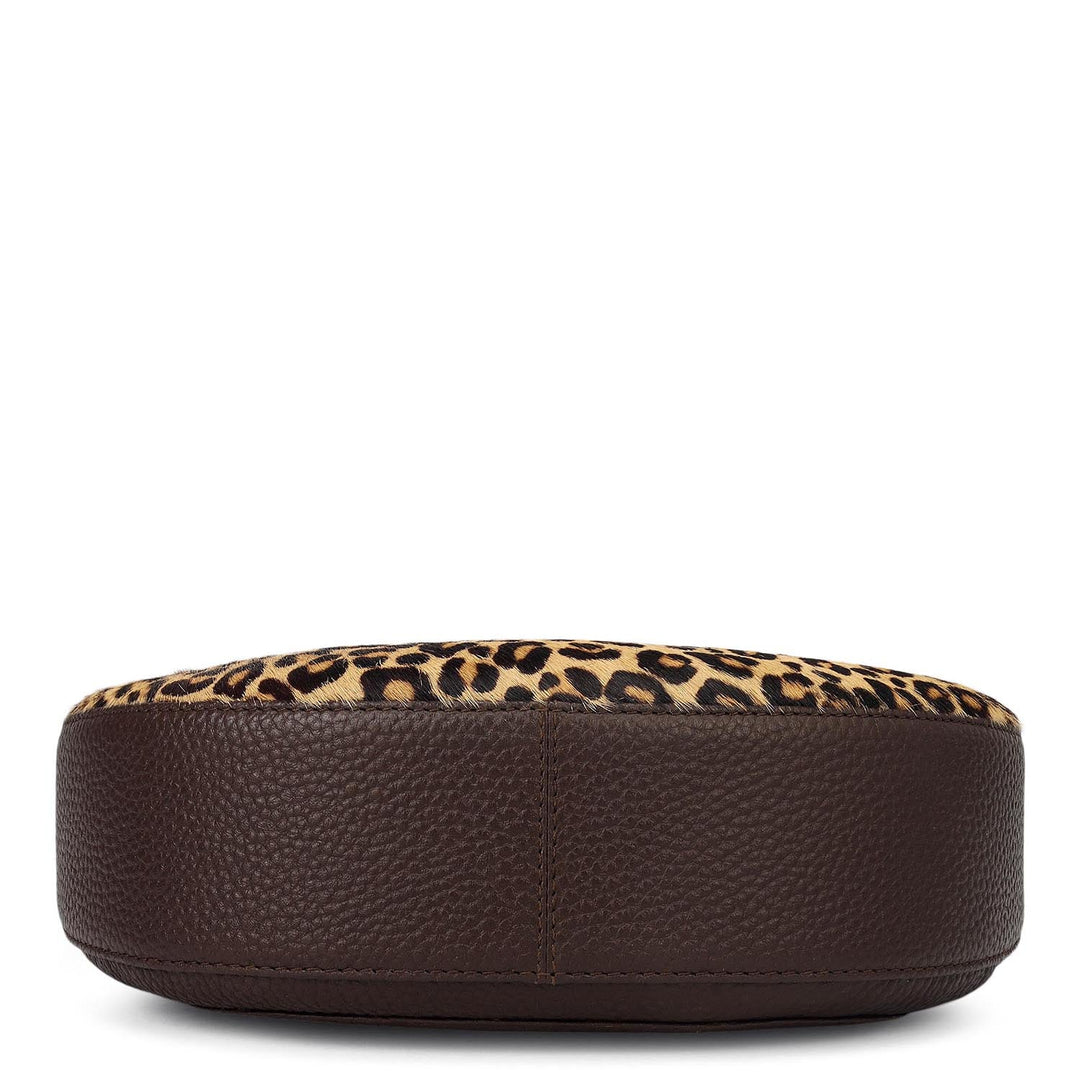 Small Fur Wax Leather Baguette - Beige & Brown