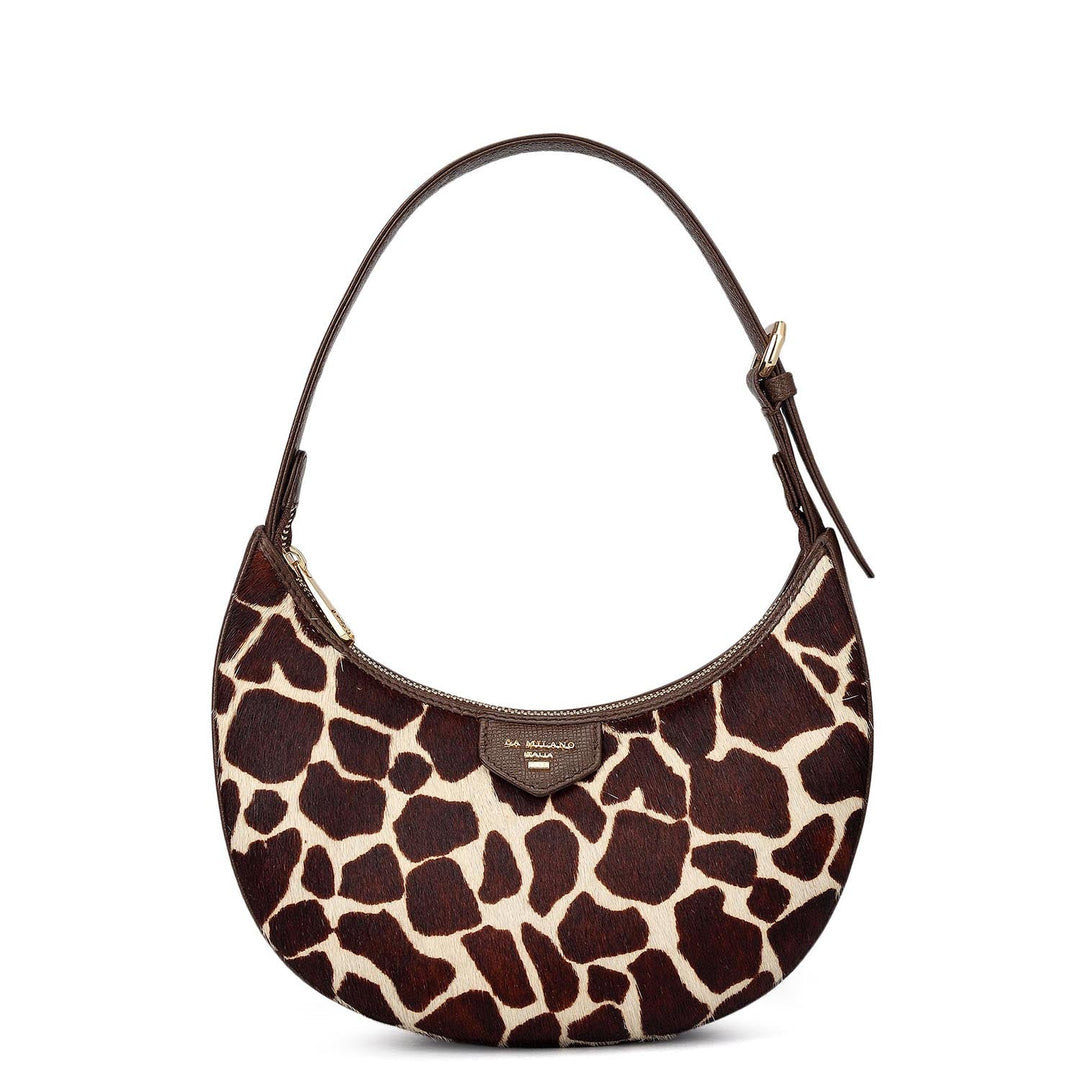Small Fur Franzy Leather Baguette - Off White & Brown