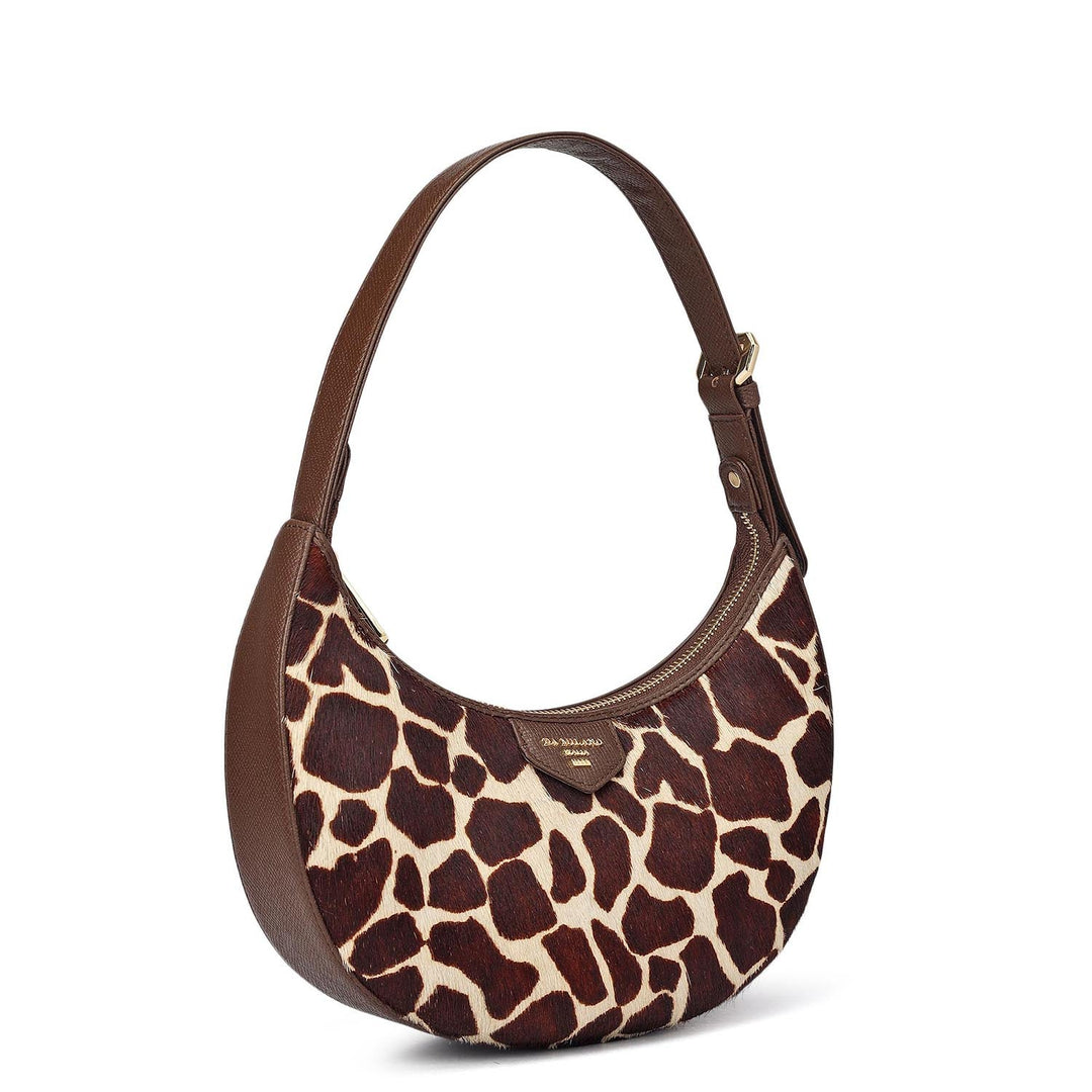 Small Fur Franzy Leather Baguette - Off White & Brown