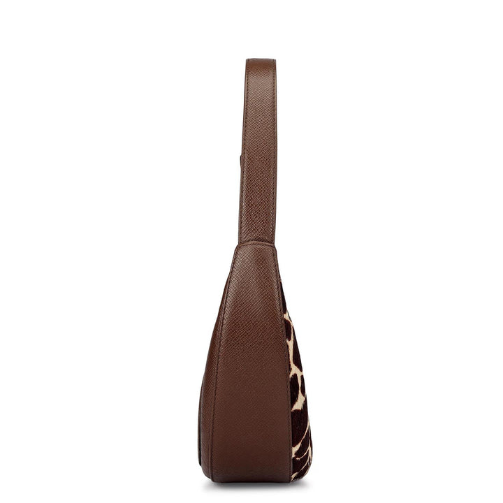 Small Fur Franzy Leather Baguette - Off White & Brown