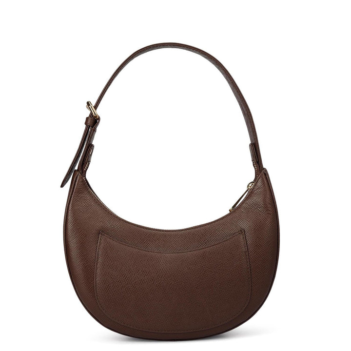 Small Fur Franzy Leather Baguette - Off White & Brown