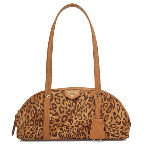 Small Fur Wax Leather Shoulder Bag - Beige & Caramel