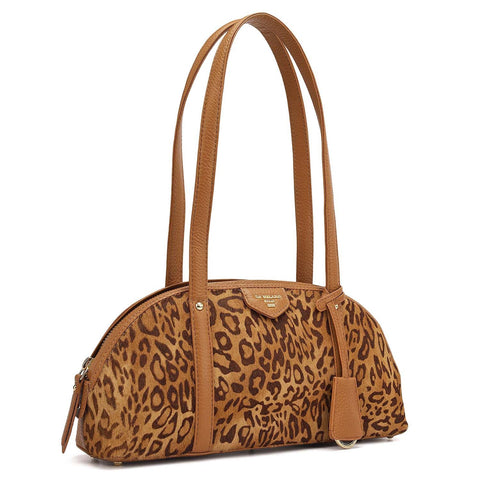 Small Fur Wax Leather Shoulder Bag - Beige & Caramel