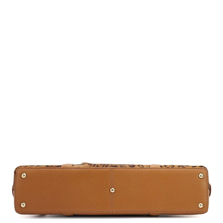 Small Fur Wax Leather Shoulder Bag - Beige & Caramel