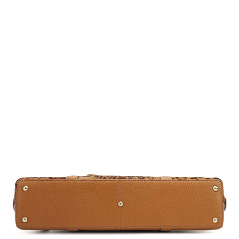 Small Fur Wax Leather Shoulder Bag - Beige & Caramel