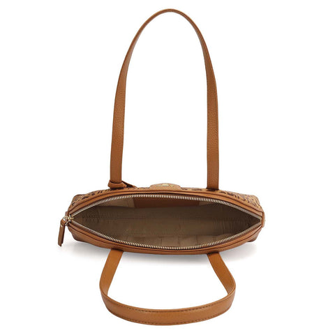 Small Fur Wax Leather Shoulder Bag - Beige & Caramel