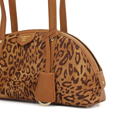 Small Fur Wax Leather Shoulder Bag - Beige & Caramel