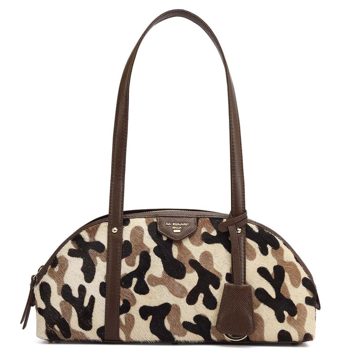 Small Fur Franzy Leather Shoulder Bag - Off White & Brown