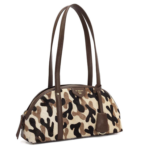 Small Fur Franzy Leather Shoulder Bag - Off White & Brown
