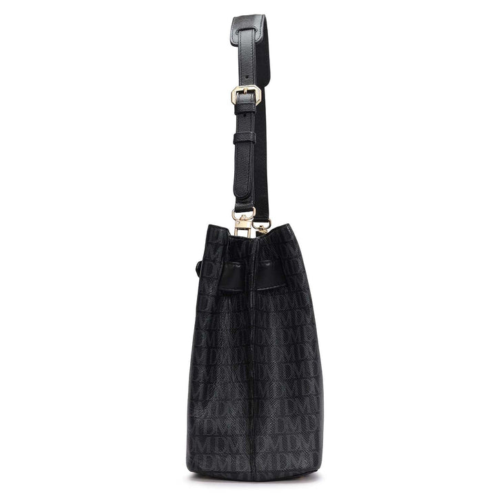 Siena Monogram Leather Shoulder Bag - Black
