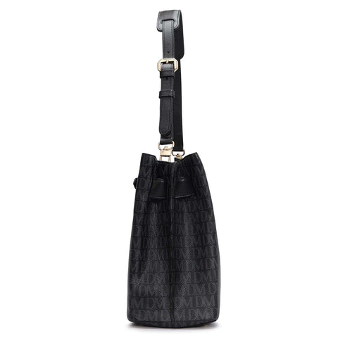 Siena Monogram Leather Shoulder Bag - Black