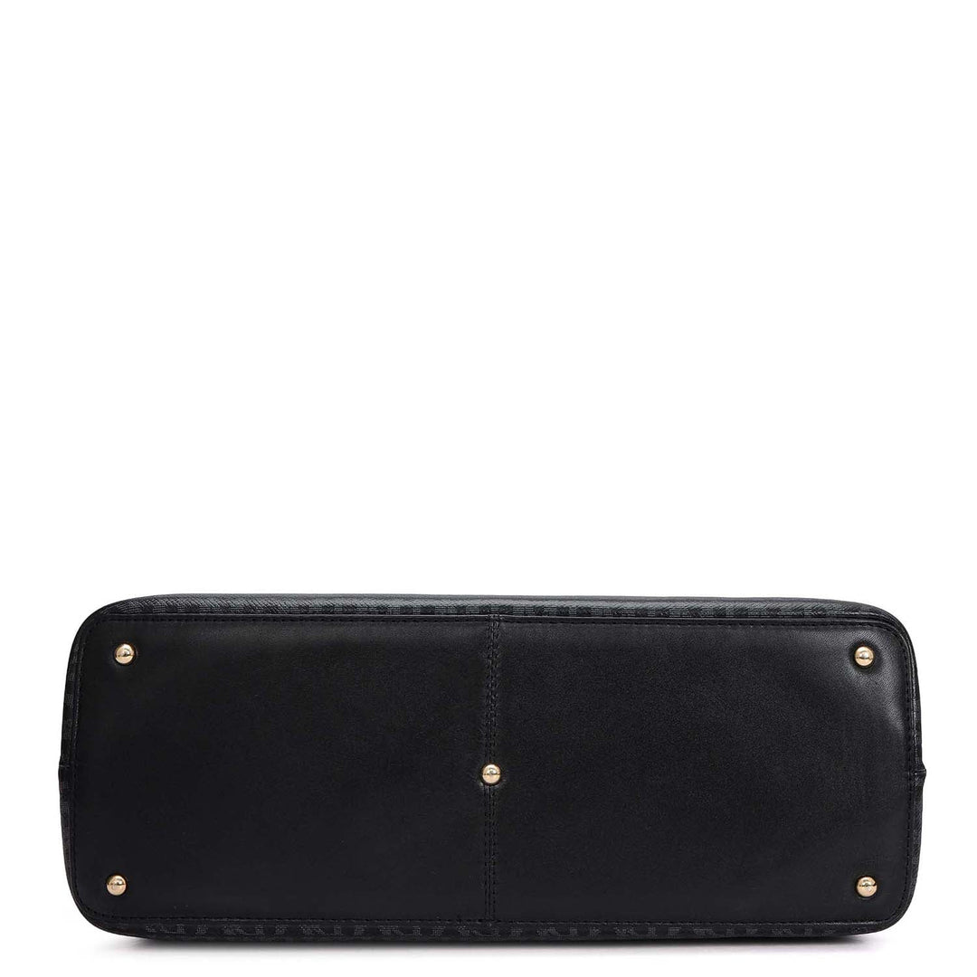Siena Monogram Leather Shoulder Bag - Black