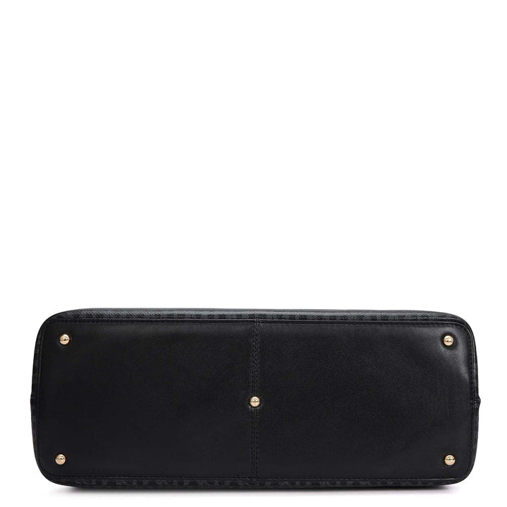 Siena Monogram Leather Shoulder Bag - Black