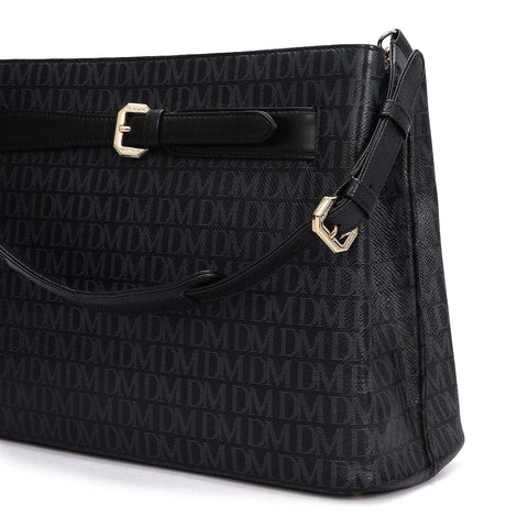 Siena Monogram Leather Shoulder Bag - Black