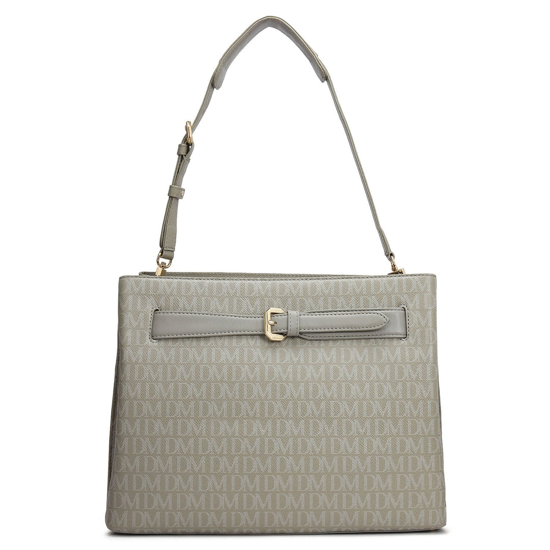 Siena Monogram Leather Shoulder Bag - Stone Grey