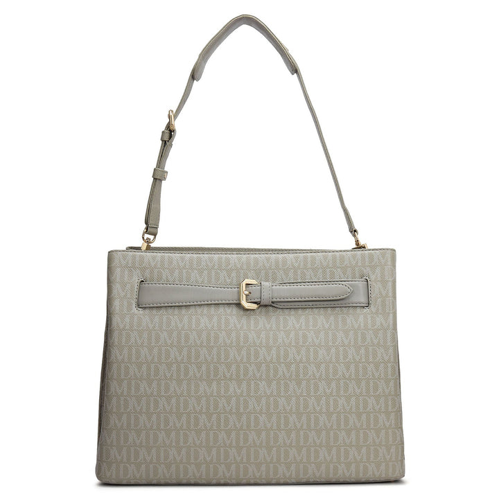 Siena Monogram Leather Shoulder Bag - Stone Grey