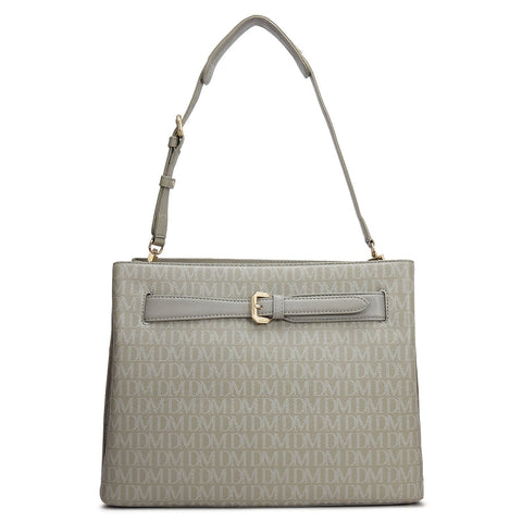 Siena Monogram Leather Shoulder Bag - Stone Grey