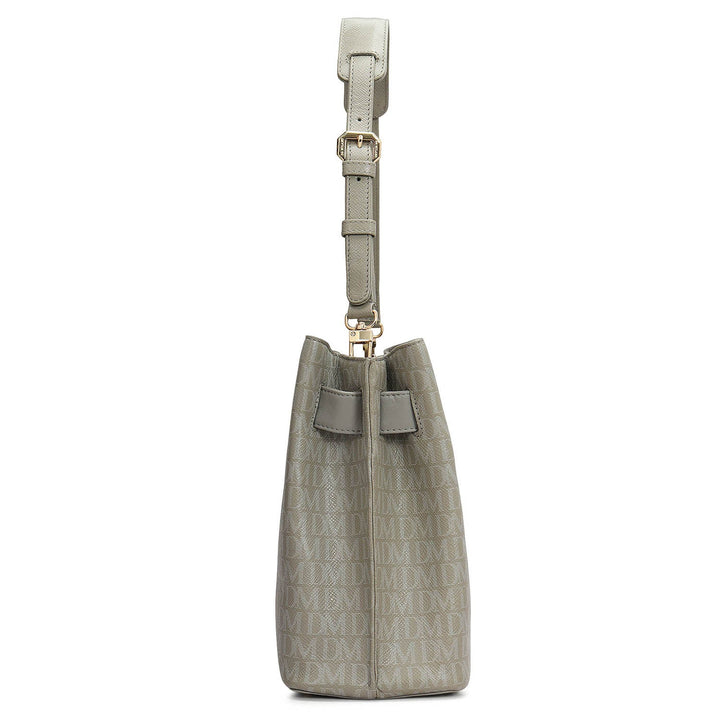Siena Monogram Leather Shoulder Bag - Stone Grey