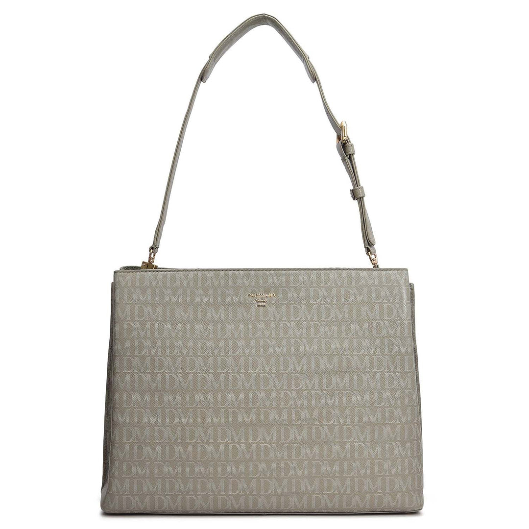 Siena Monogram Leather Shoulder Bag - Stone Grey