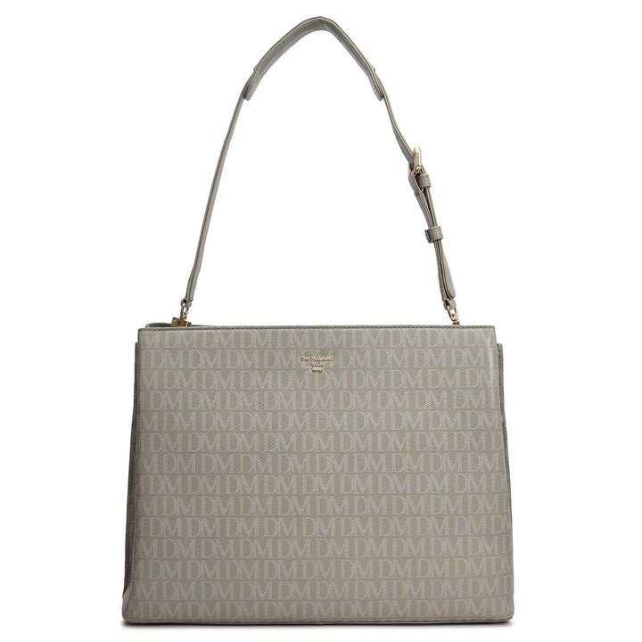 Siena Monogram Leather Shoulder Bag - Stone Grey